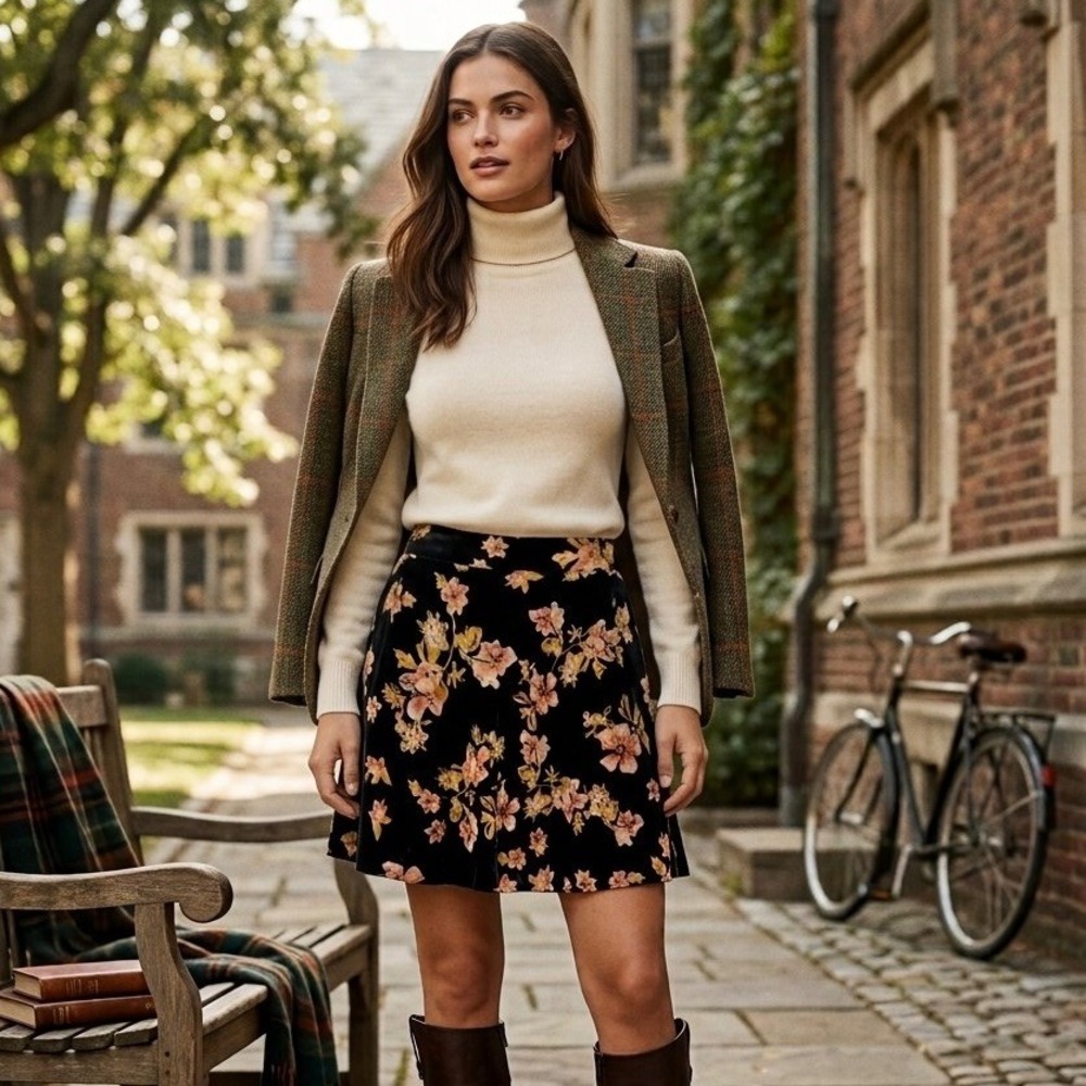 Free People Margaux Velvet Mini Skirt Burnout Floral Pattern - Size 10